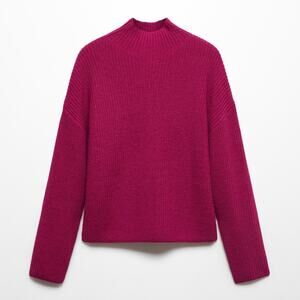 Mango Turtleneck Knit Sweater Oversize Long Sleeve - L - Pink